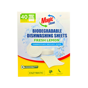 MAGIC CLEAN Биоразградими листчета за съдомиялна Fresh Lemon, 40 измивания MAGIC CLEAN Биоразградими листчета за съдомиялна Fresh Lemon, 40 измивания