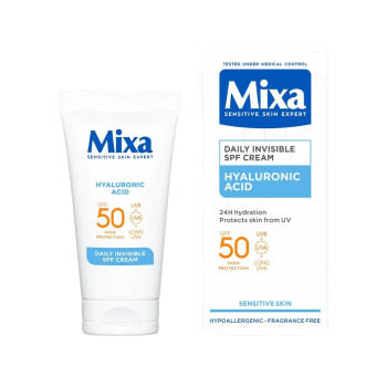 MIXA Дневен невидим крем за лице SPF 50 с хиалуронова киселина, 50 мл