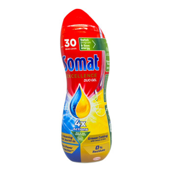SOMAT Excellence Duo Gel Гел за съдомиялна 4‑в‑1, 30 бр. измивания, 540мл SOMAT Excellence Duo Gel Гел за съдомиялна 4‑в‑1, 30 бр. измивания, 540мл