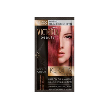 VICTORIA BEAUTY Оцветяващ шампоан с кератин – Виненочервен (V48), 4–8 измивания VICTORIA BEAUTY Оцветяващ шампоан с кератин – Виненочервен (V48), 4–8 измивания
