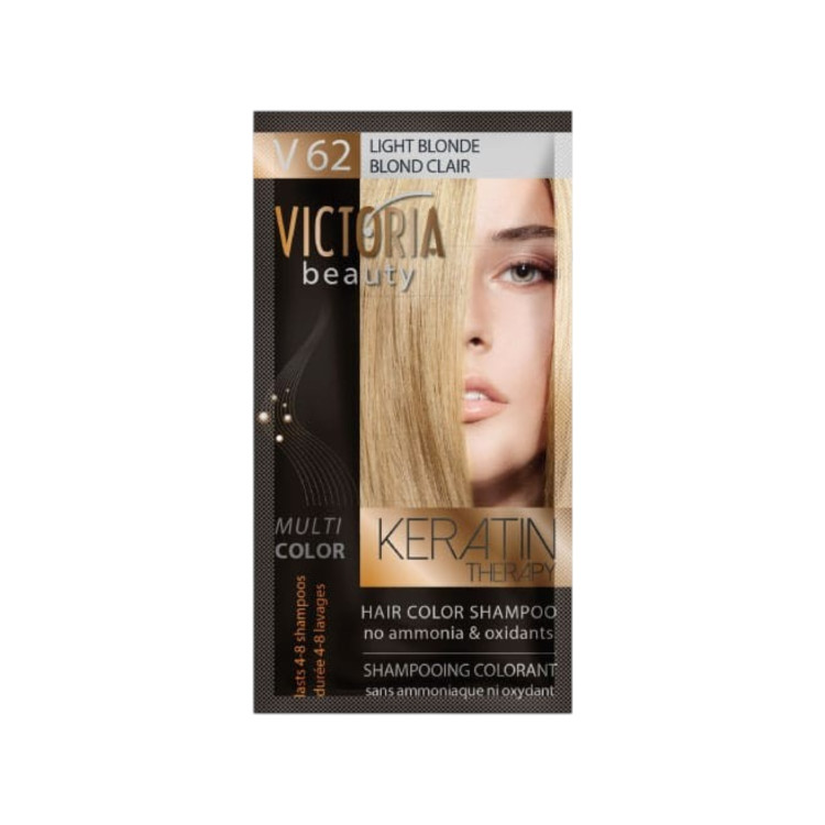 VICTORIA BEAUTY Оцветяващ шампоан с кератин – Светлоруса (V62), 4–8 измивания VICTORIA BEAUTY Оцветяващ шампоан с кератин – Светлоруса (V62), 4–8 измивания