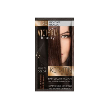 VICTORIA BEAUTY Оцветяващ шампоан с кератин – Шоколадов (V20), 4–8 измивания VICTORIA BEAUTY Оцветяващ шампоан с кератин – Шоколадов (V20), 4–8 измивания