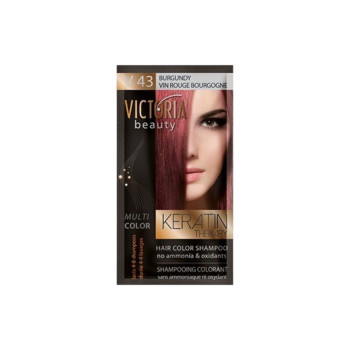 VICTORIA BEAUTY Оцветяващ шампоан с кератин – Бордо (V43), 4–8 измивания VICTORIA BEAUTY Оцветяващ шампоан с кератин – Бордо (V43), 4–8 измивания