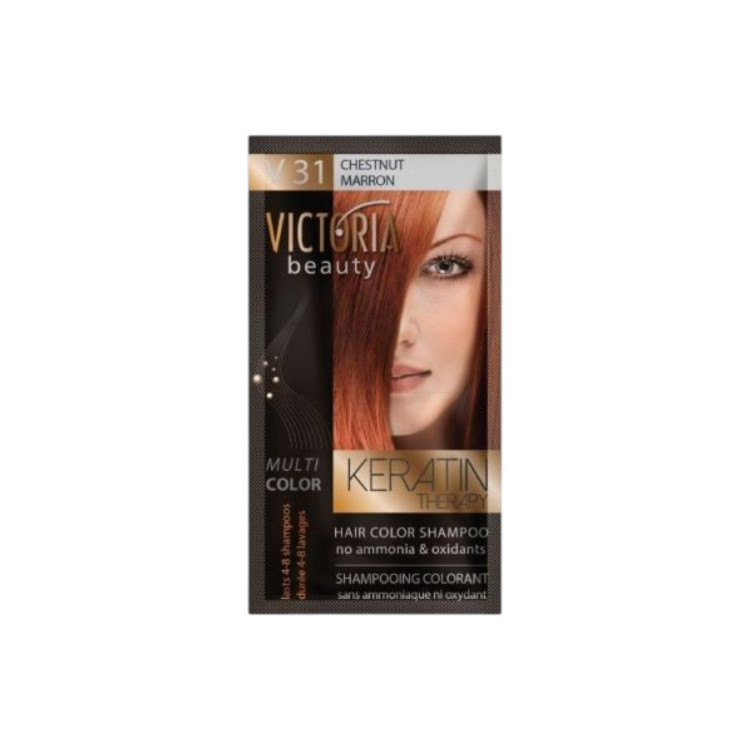 VICTORIA BEAUTY Оцветяващ шампоан с кератин – Кестеняв (V31), 4–8 измивания VICTORIA BEAUTY Оцветяващ шампоан с кератин – Кестеняв (V31), 4–8 измивания