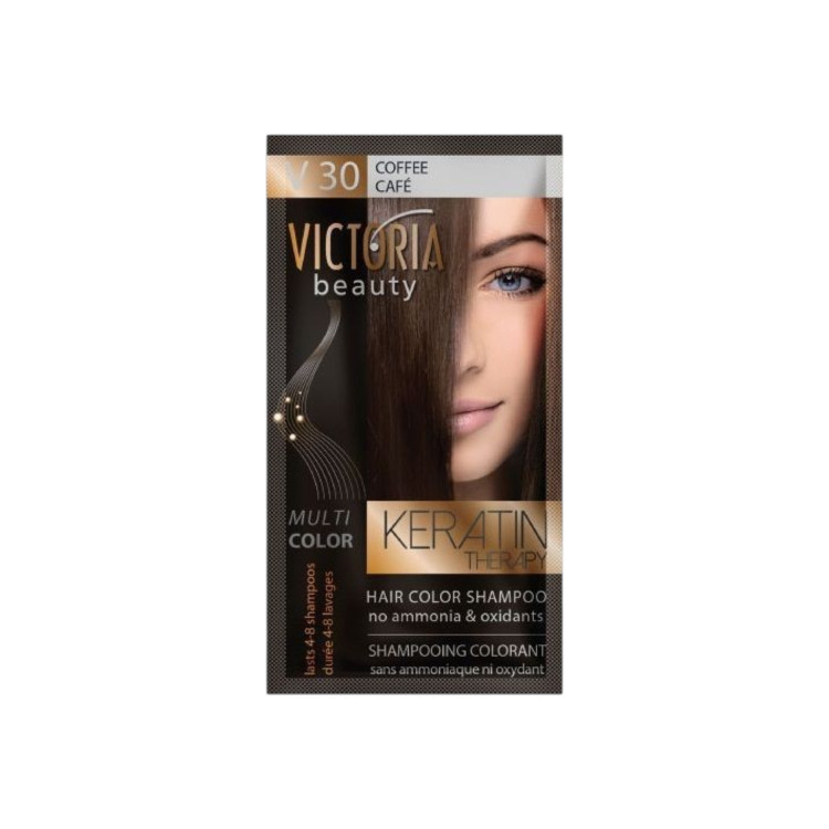 VICTORIA BEAUTY Оцветяващ шампоан с кератин – Кафе (V30), 4–8 измивания VICTORIA BEAUTY Оцветяващ шампоан с кератин – Кафе (V30), 4–8 измивания