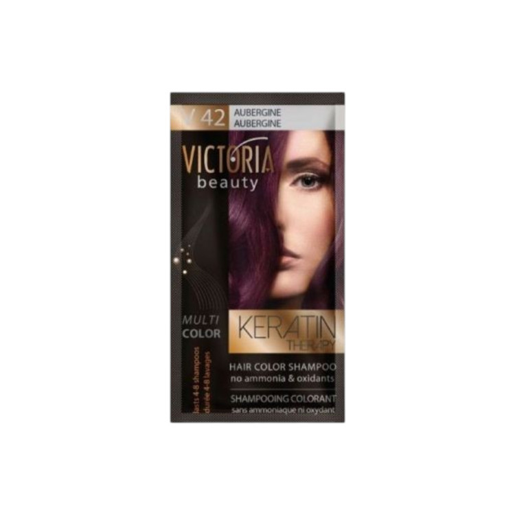 VICTORIA BEAUTY Оцветяващ шампоан с кератин – Патладжан (V42), 4–8 измивания VICTORIA BEAUTY Оцветяващ шампоан с кератин – Патладжан (V42), 4–8 измивания