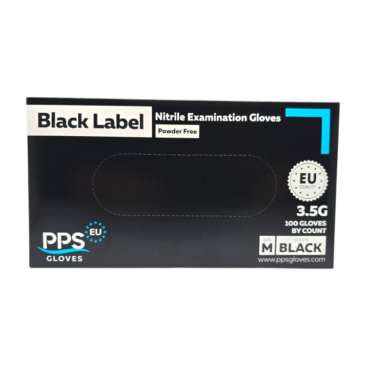 PPS EU GLOVES Black Label – нитрилни ръкавици за еднократна употреба, без пудра, черни, размер M, 100 бр PPS EU GLOVES Black Label – нитрилни ръкавици за еднократна употреба, без пудра, черни, размер M, 100 бр