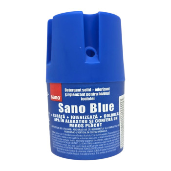 SANO BLUE – твърд препарат за тоалетно казанче, ароматизиращ и почистващ блок