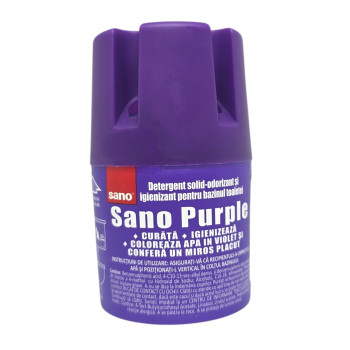 SANO PURPLE – твърд препарат за тоалетно казанче, ароматизиращ и почистващ блок
