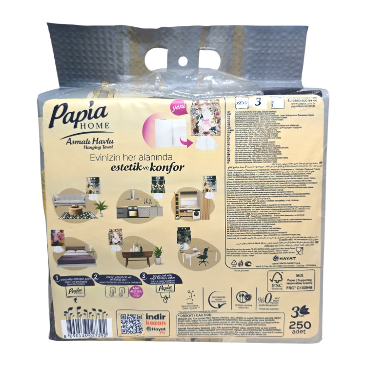 PAPIA HOME висящи кухненски кърпи, 3-пластови, 250 бр, Цветове Микс