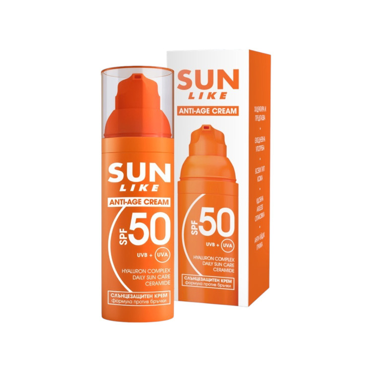 SUN LIKE, слънцезащитен крем за лице, Anti‑Age SPF 50, 50 мл