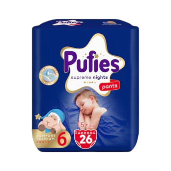 PUFIES, нощни пелени‑гащи Supreme Nights Pants, размер 6 (15+ кг), 26 бр