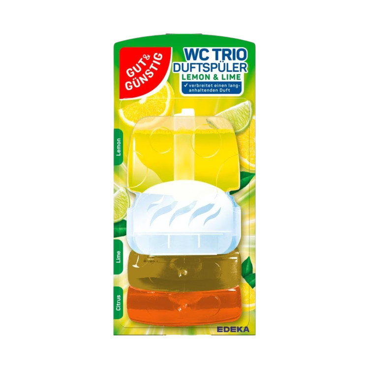 GUT & GÜNSTIG, тоалетен ароматизатор WC Trio Duftspüler Lemon & Lime, 3 броя GUT & GÜNSTIG, тоалетен ароматизатор WC Trio Duftspüler Lemon & Lime, 3 броя