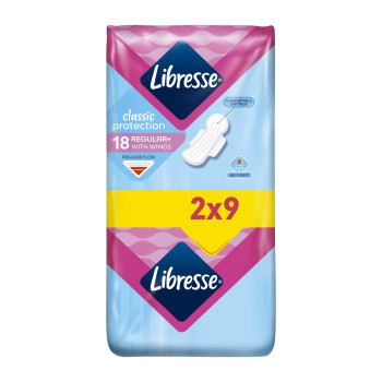 LIBRESSE, дамски превръзки Classic Protection Regular+ With Wings, 18 бр. (2×9)