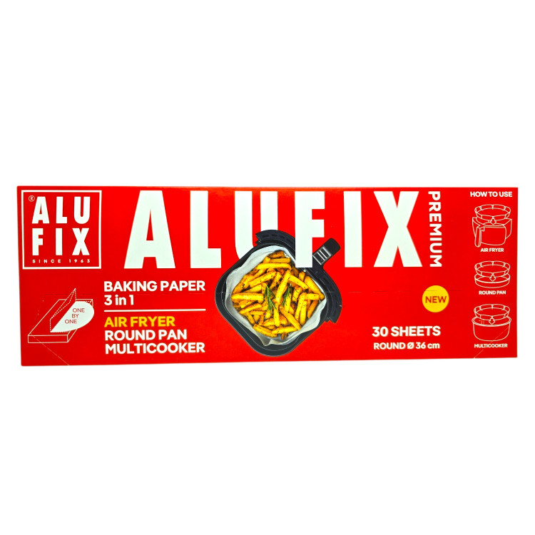 ALUFIX, Premium Baking Paper 3 in 1, кръгла хартия за печене за air fryer, 30 листа Ø36 см ALUFIX, Premium Baking Paper 3 in 1, кръгла хартия за печене за air fryer, 30 листа Ø36 см