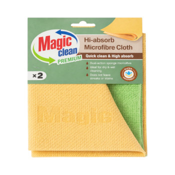 MAGIC CLEAN, Premium Hi‑absorb Microfibre Cloth, микрофибърни кърпи, 2 бр.