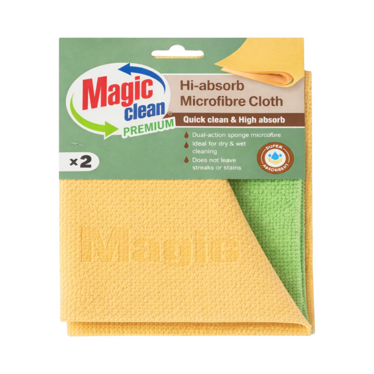 MAGIC CLEAN, Premium Hi‑absorb Microfibre Cloth, микрофибърни кърпи, 2 бр.