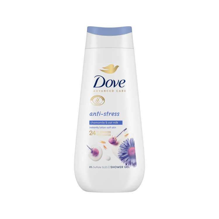 DOVE ADVANCED CARE, Душ гел – Anti‑Stress лайка & овесено мляко, 225мл