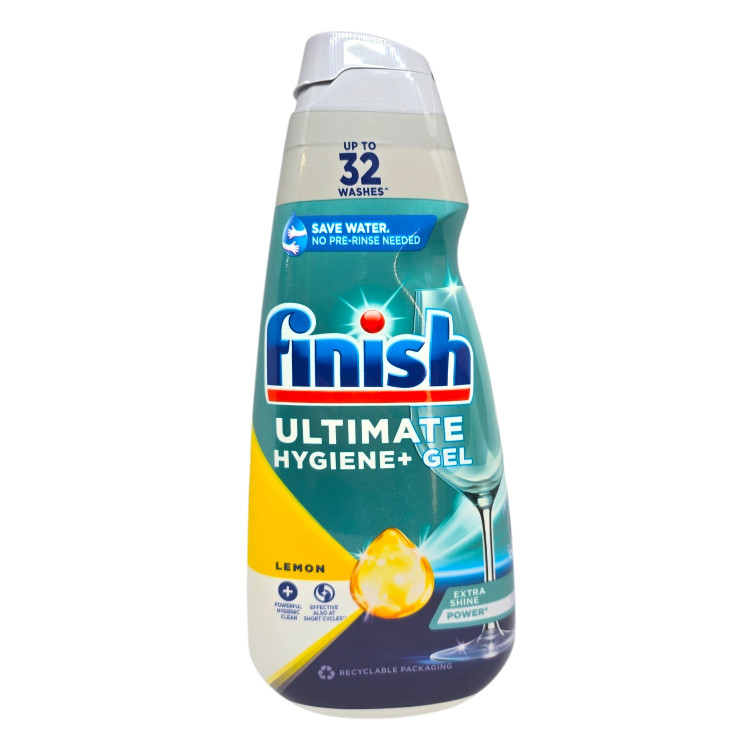 FINISH ULTIMATE HYGIENE+, Гел за съдомиялна – Lemon, до 32 измивания, 650мл FINISH ULTIMATE HYGIENE+, Гел за съдомиялна – Lemon, до 32 измивания, 650мл