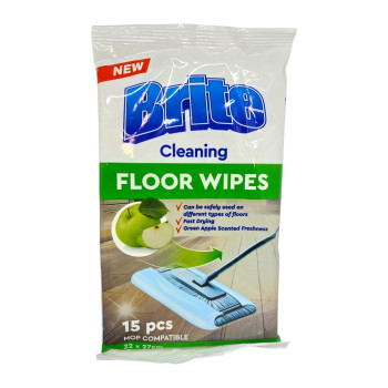 BRITE CLEANING, Мокри кърпички за под – Green Apple, 15 бр. (22×27 cm)
