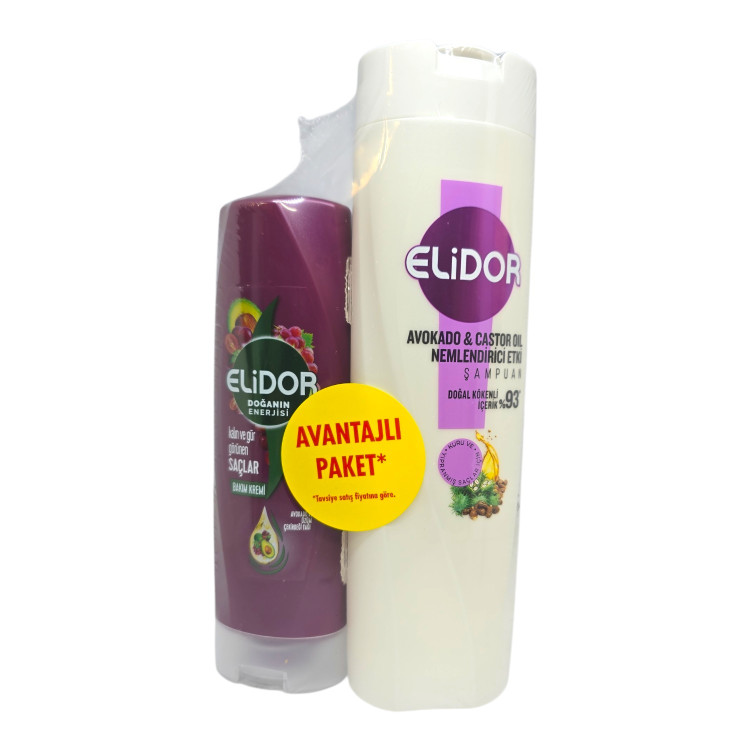 ELIDOR, Комплект шампоан 400мл Avocado & Castor Oil + балсам 200мл Kalın ve Gür Görünen Saçlar
