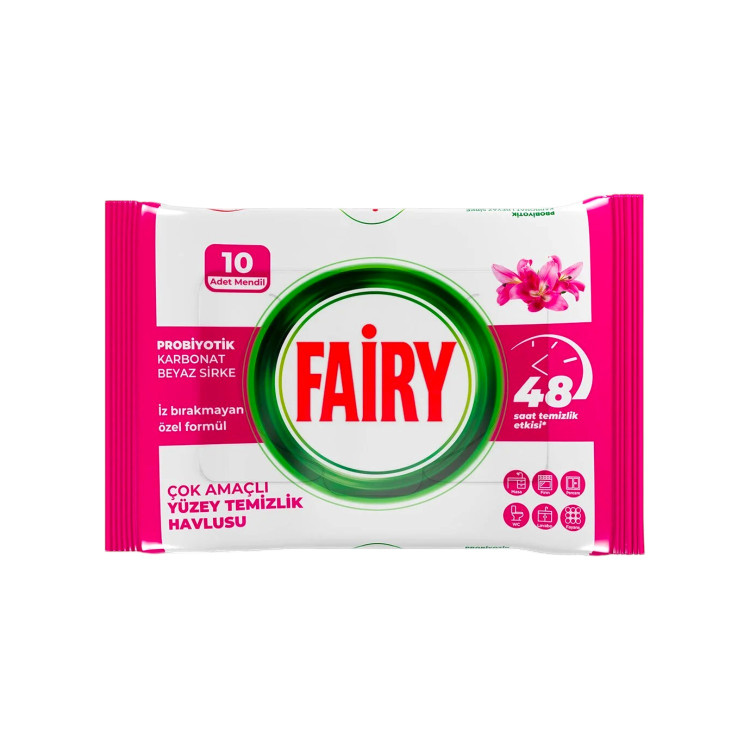 Fairy, Мокри кърпички за мултиповърхностно почистване Pink, 10 бр Fairy, Мокри кърпички за мултиповърхностно почистване Pink, 10 бр