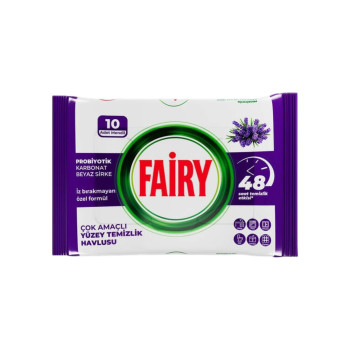 Fairy, Мокри кърпички за мултиповърхностно почистване Lavender, 10 бр Fairy, Мокри кърпички за мултиповърхностно почистване Lavender, 10 бр