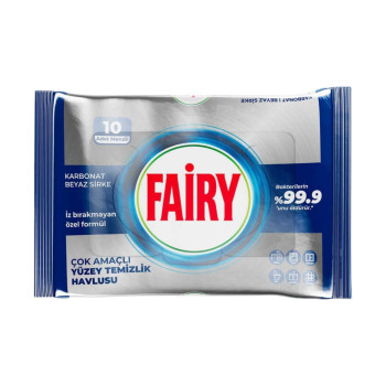 Fairy, Мокри кърпички за мултиповърхностно почистване с бикарбонат и бяла оцетна формула, 10 бр Fairy, Мокри кърпички за мултиповърхностно почистване с бикарбонат и бяла оцетна формула, 10 бр