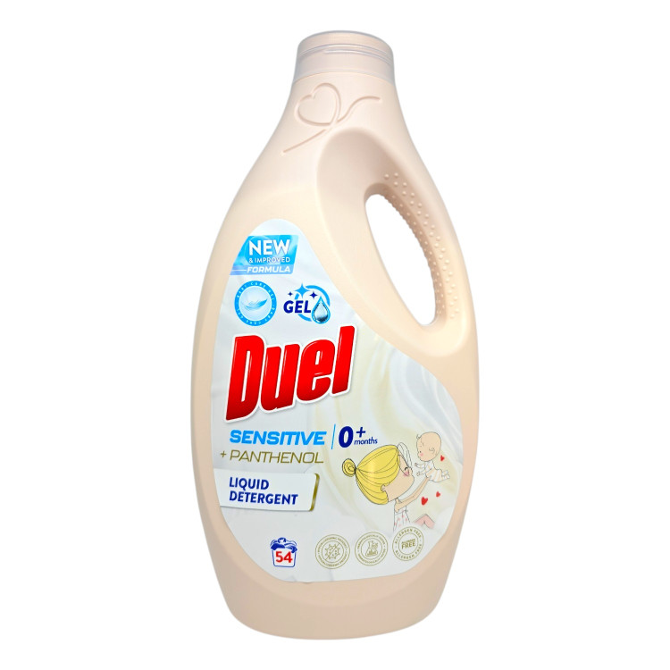 Duel, Течен перилен препарат Sensitive 0+ месеца с пантенол, 2,45л, 54 пранета