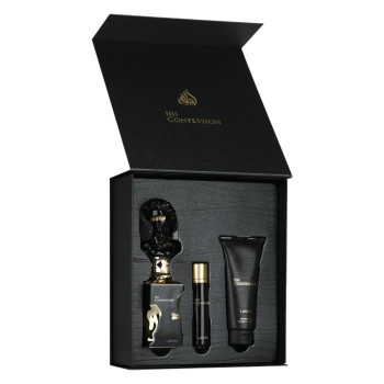 LATTAFA, His Confession, подаръчен комплект Eau de Parfum 100 мл + Travel Spray + душ гел 100 мл