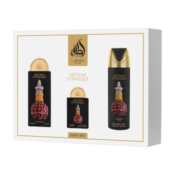 LATTAFA, Pride Artisan Ethnique Gift Set, подаръчен комплект парфюмна вода и дезодорант, 100 мл + 20 мл + 200 мл