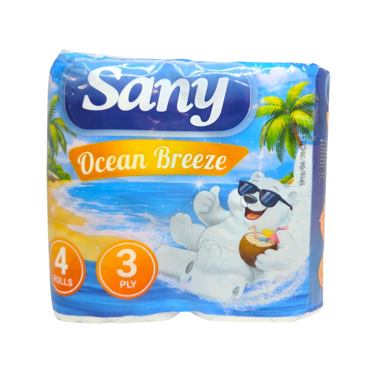 SANY, Ocean Breeze, тоалетна хартия, 3 пласта, 4 ролки