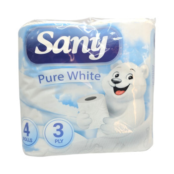 SANY, Pure White, тоалетна хартия, 3 пласта, 4 ролки