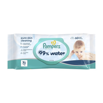 PAMPERS бебешки мокри кърпички с 99% вода, 60 броя