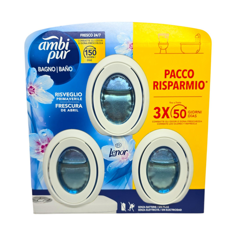 AMBI PUR комплект ароматизатор за баня „Пролетно пробуждане“ с Lenor, 3 броя