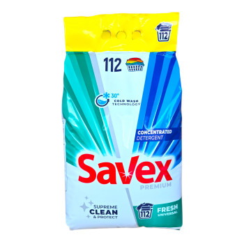 SAVEX прах за универсално пране, Premium, Fresh, 112 пранета, 9кг