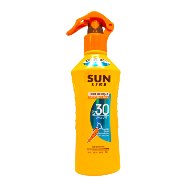 SUN LIKE слънцезащитно мляко, Помпа, SPF 30, Carotene, 200мл SUN LIKE слънцезащитно мляко, Помпа, SPF 30, Carotene, 200мл