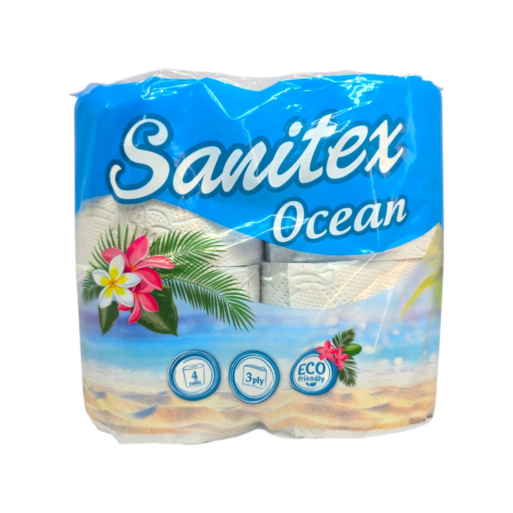 SANITEX тоалетна хартия, 3 пласта, 4 броя х 65гр, Океан SANITEX тоалетна хартия, 3 пласта, 4 броя х 65гр, Океан