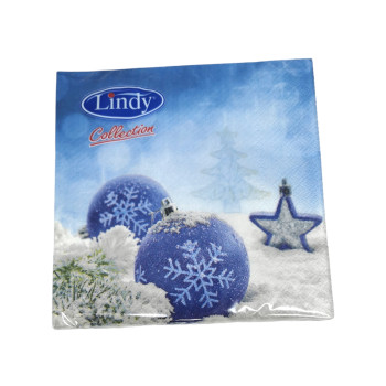 LINDY салфетки, Лукс, 30х30см, 20 броя, Коледа, Сини Топки