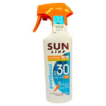 SUN LIKE слънцезащитно мляко, Помпа, SPF 30, Panthenol, 250мл
