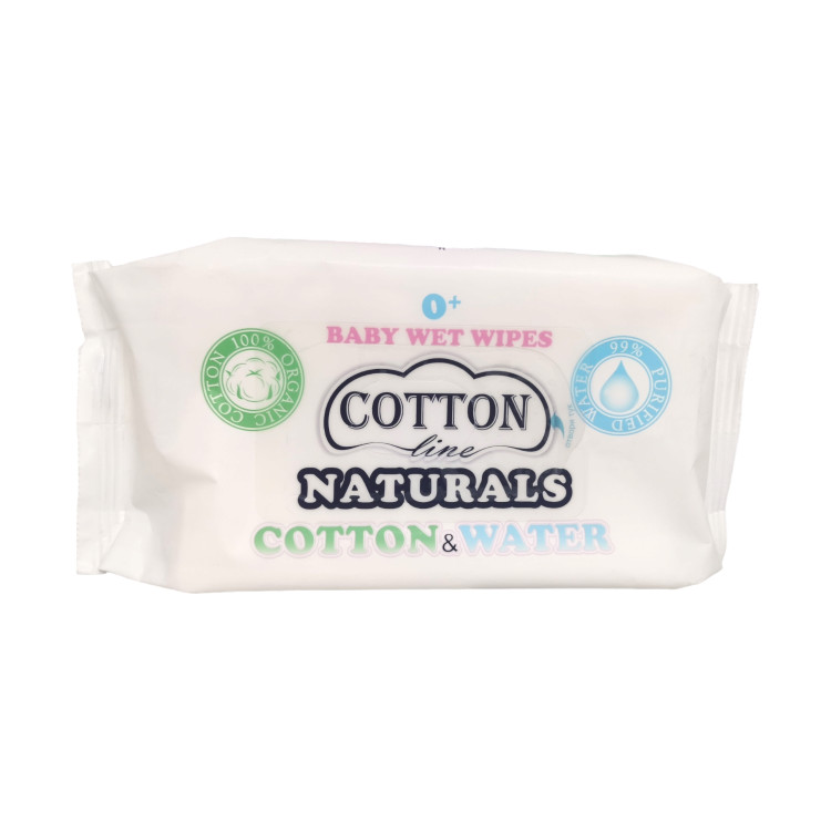 COTTON LINE мокри кърпи, 50 броя, Памук и вода, Naturals