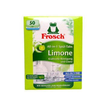 FROSCH таблетки за съдомиялна машина, Лимон, Всичко в едно, 50 броя FROSCH таблетки за съдомиялна машина, Лимон, Всичко в едно, 50 броя