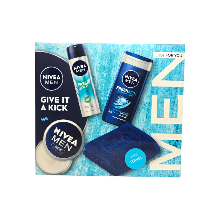 NIVEA подаръчен комплект, Мъжки, 3 продукта+Хавлия, Give it a Kick