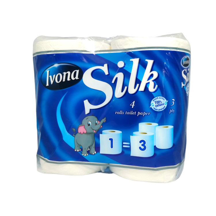 SILK тоалетна хартия, Бяла, Без аромат, 3 пласта, 4х 150гр