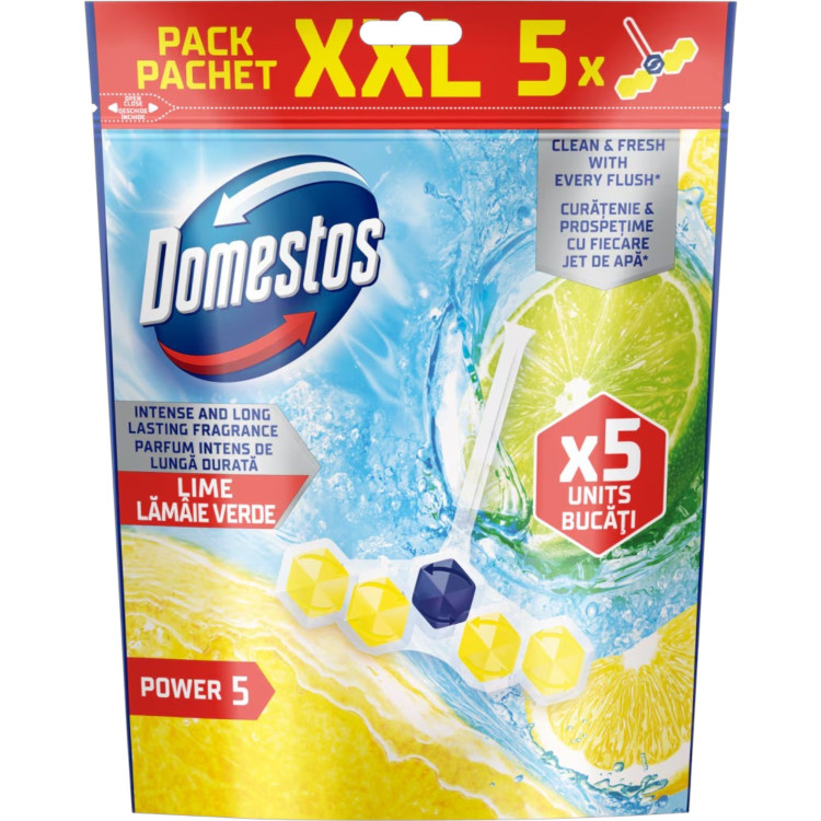 DOMESTOS ароматизатор за тоалетна чиния, Power 5, Maxi pack, Лимон, 5 броя