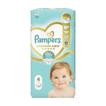 PAMPERS, Пелени Premium Care, Размер 4 (9–14 kg), 52 бр PAMPERS, Пелени Premium Care, Размер 4 (9–14 kg), 52 бр