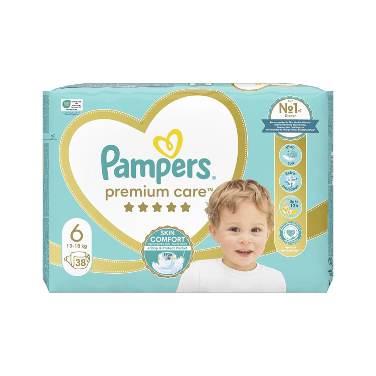 PAMPERS, Пелени Premium Care, Размер 6 (13–18 kg), 38 бр