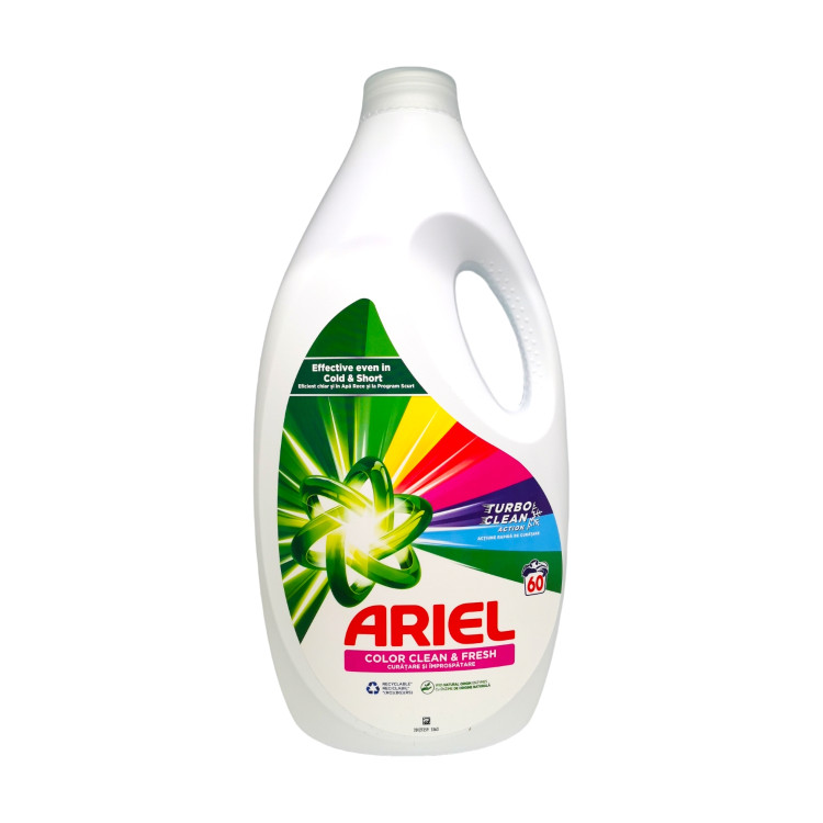 ARIEL течен перилен препарат, 3000мл, 60 пранета, Цветно пране, Color clean & Fresh