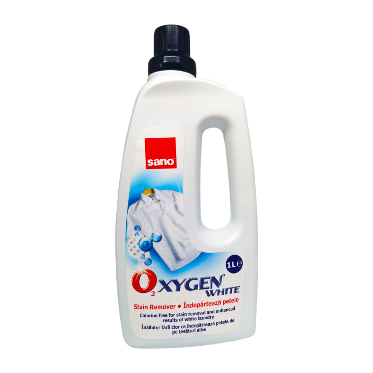 SANO течен препарат против петна от бели дрехи, Oxygen white, 1 литър