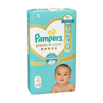 PAMPERS, Пелени Premium Care, Размер 3 (6–10 kg), 60 бр PAMPERS, Пелени Premium Care, Размер 3 (6–10 kg), 60 бр